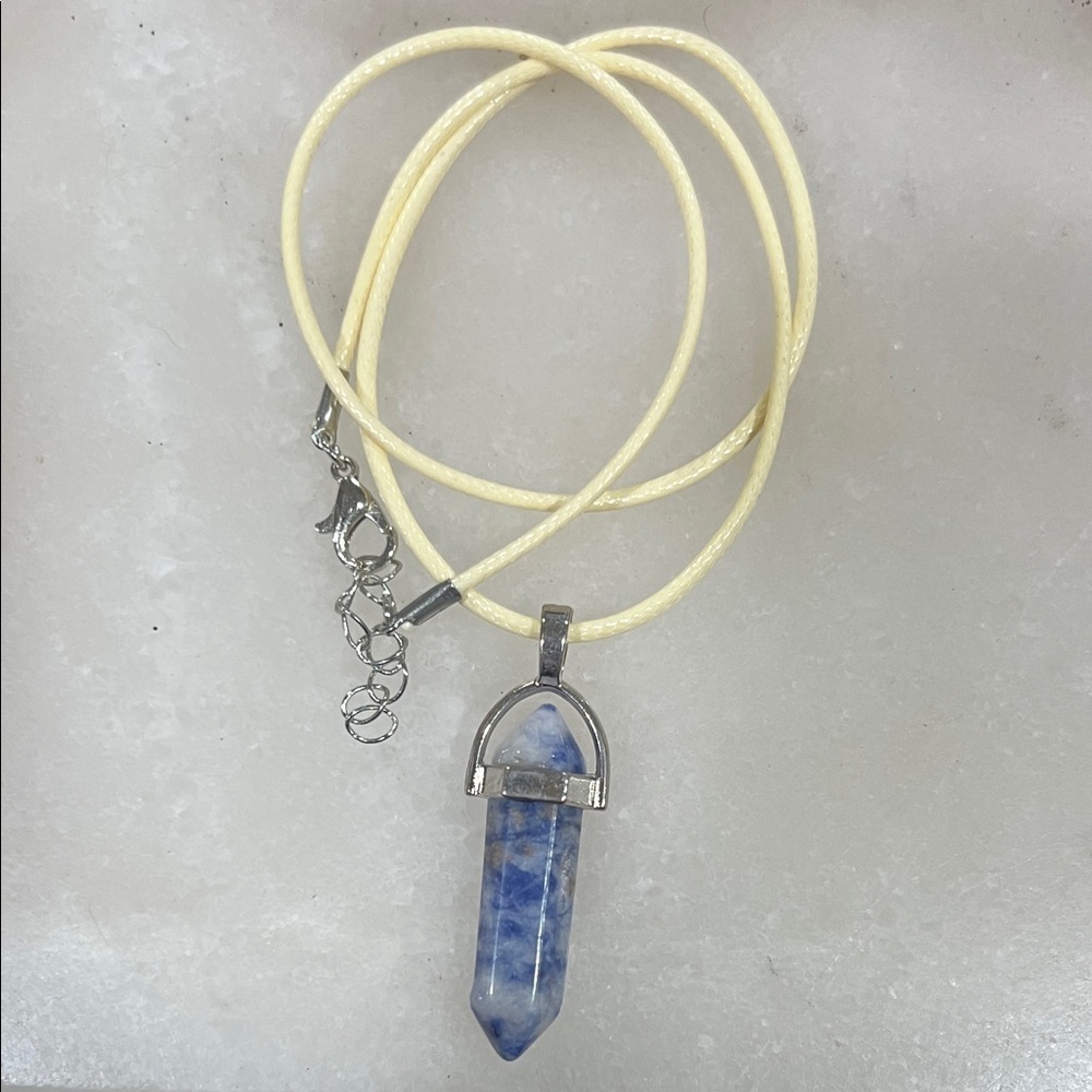 Sodalite Gemstone Crystal Point Pendant Necklace